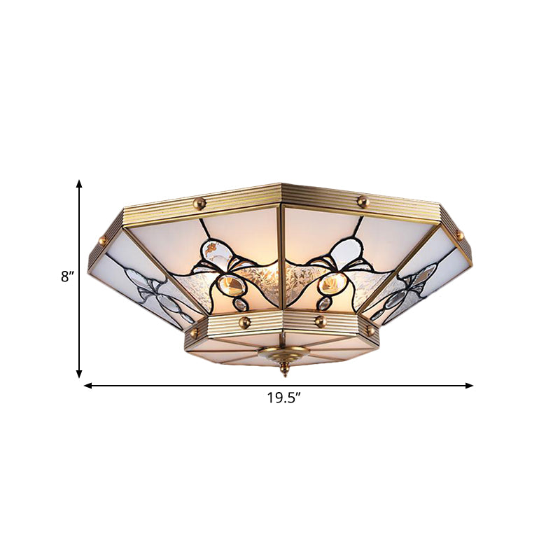 Brass Conical Flush Mount Lamp With Frosted Glass For Bedroom - 4 Heads 16/19.5 Size