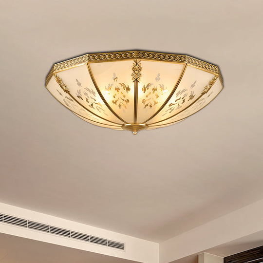 Colonial Milk Glass Ceiling Mount Light Fixture - 3-Bulb Brass Flush Mount Chandelier for Bedroom