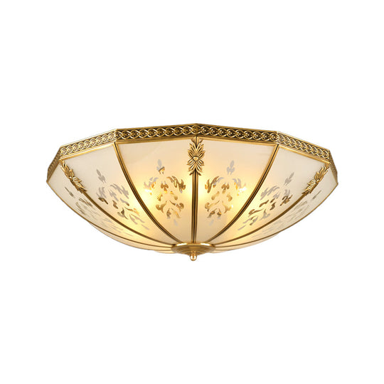 Colonial Milk Glass Ceiling Mount Light Fixture - 3-Bulb Brass Flush Mount Chandelier for Bedroom