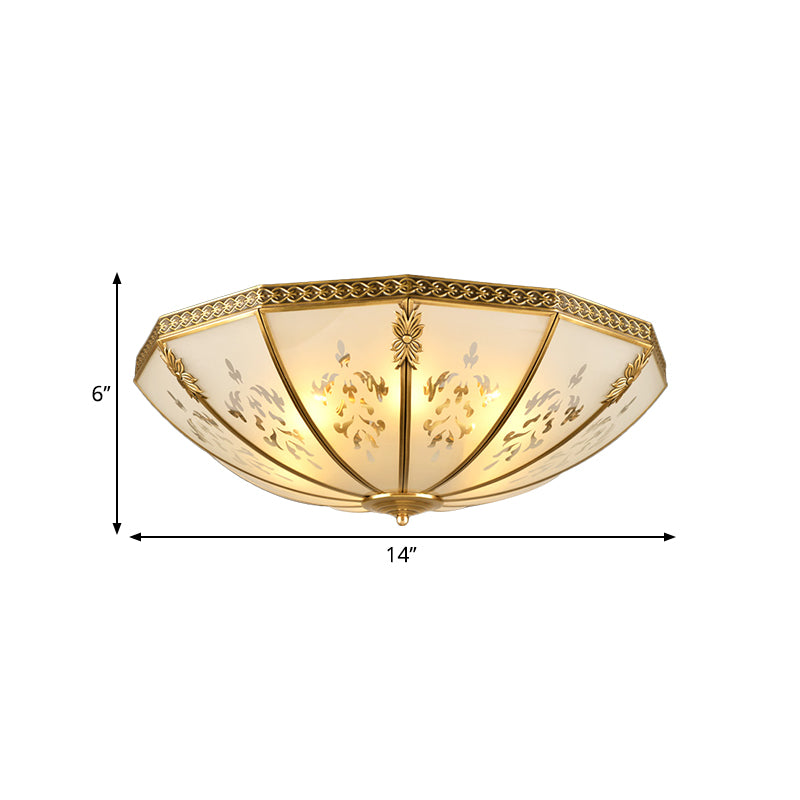 Colonial Milk Glass Ceiling Mount Light Fixture - 3-Bulb Brass Flush Mount Chandelier for Bedroom