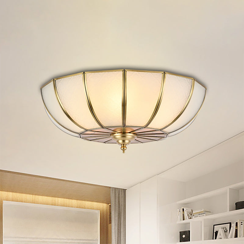 Colonial Sandblasted Glass Brass Flush Mount Lamp with Multiple Heads for Living Room Ceiling