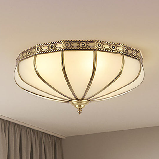 Colonial Sandblasted Glass Brass Flush Mount Lamp with Multiple Heads for Living Room Ceiling