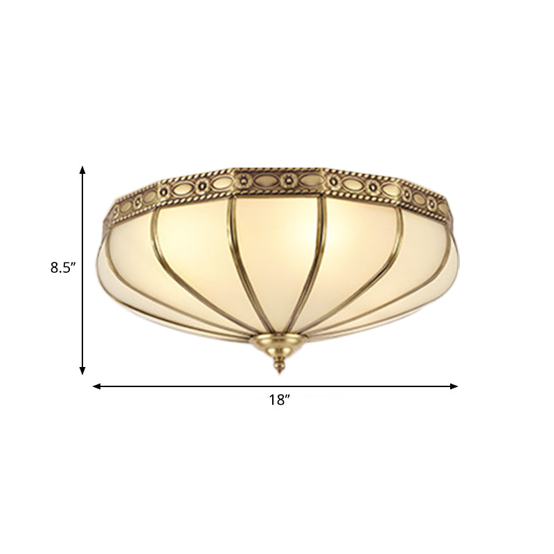 Colonial Sandblasted Glass Brass Flush Mount Lamp with Multiple Heads for Living Room Ceiling