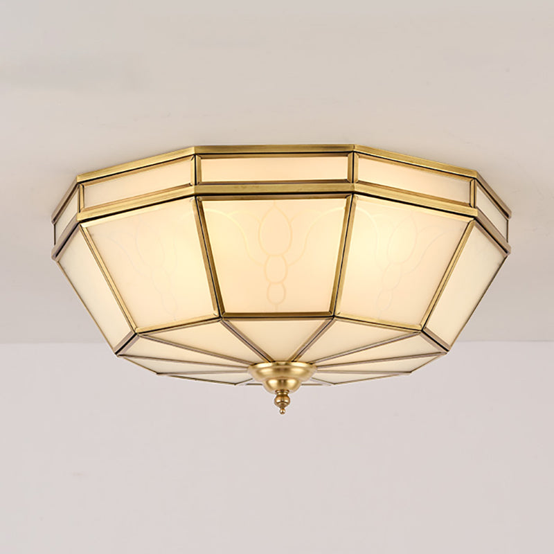 Colonial Sandblasted Glass Brass Flush Mount Lamp with Multiple Heads for Living Room Ceiling