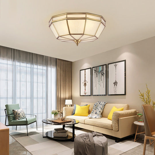 Colonial Sandblasted Glass Brass Flush Mount Lamp with Multiple Heads for Living Room Ceiling