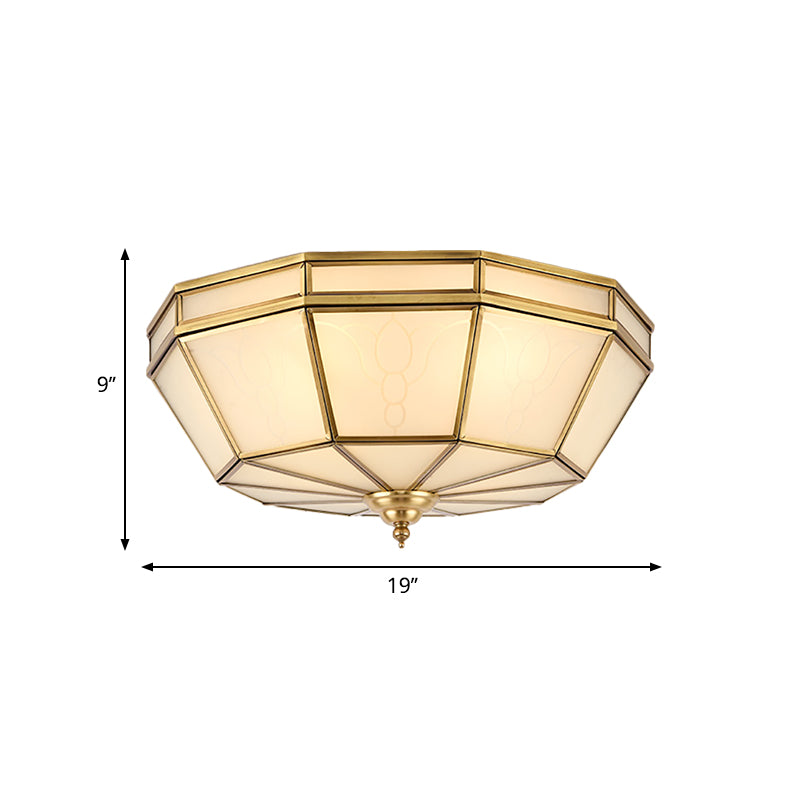 Colonial Sandblasted Glass Brass Flush Mount Lamp with Multiple Heads for Living Room Ceiling