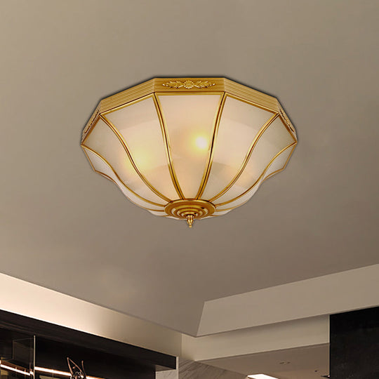 Colonial Brass Flared Bedroom Ceiling Light, Opal Glass, 14.5"-18.5"W, 3/4-Light