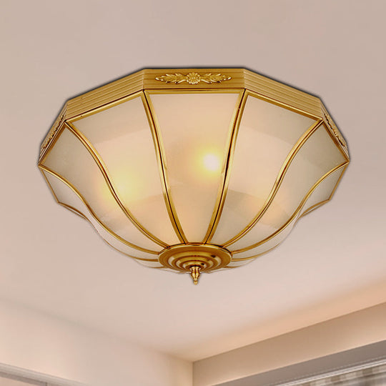 Colonial Brass Flared Bedroom Ceiling Light, Opal Glass, 14.5"-18.5"W, 3/4-Light