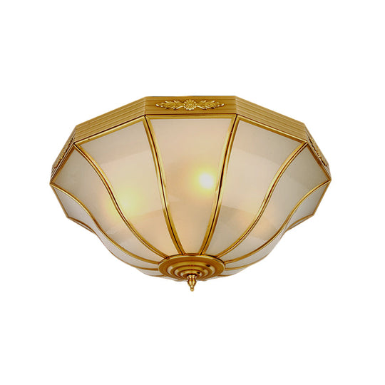 Colonial Brass Flared Bedroom Ceiling Light, Opal Glass, 14.5"-18.5"W, 3/4-Light