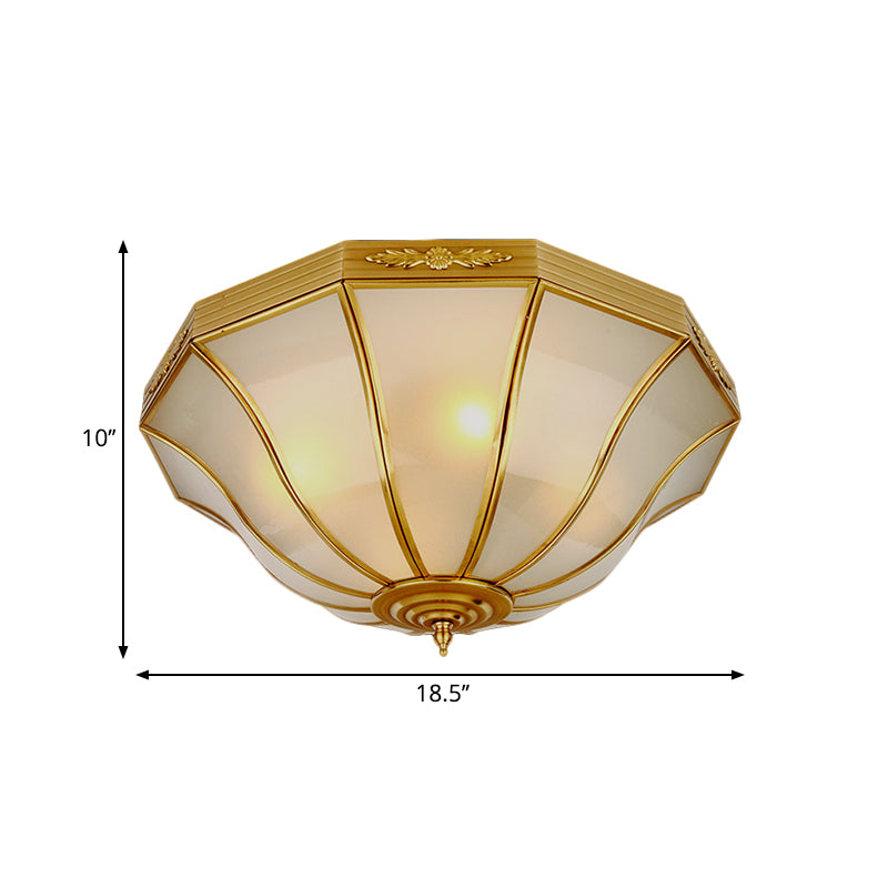 Colonial Brass Flared Bedroom Ceiling Light, Opal Glass, 14.5"-18.5"W, 3/4-Light