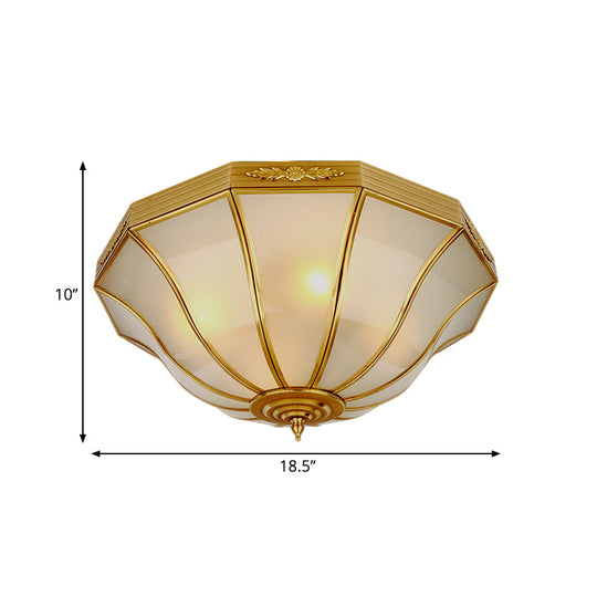 Colonial Brass Flared Bedroom Ceiling Light, Opal Glass, 14.5"-18.5"W, 3/4-Light