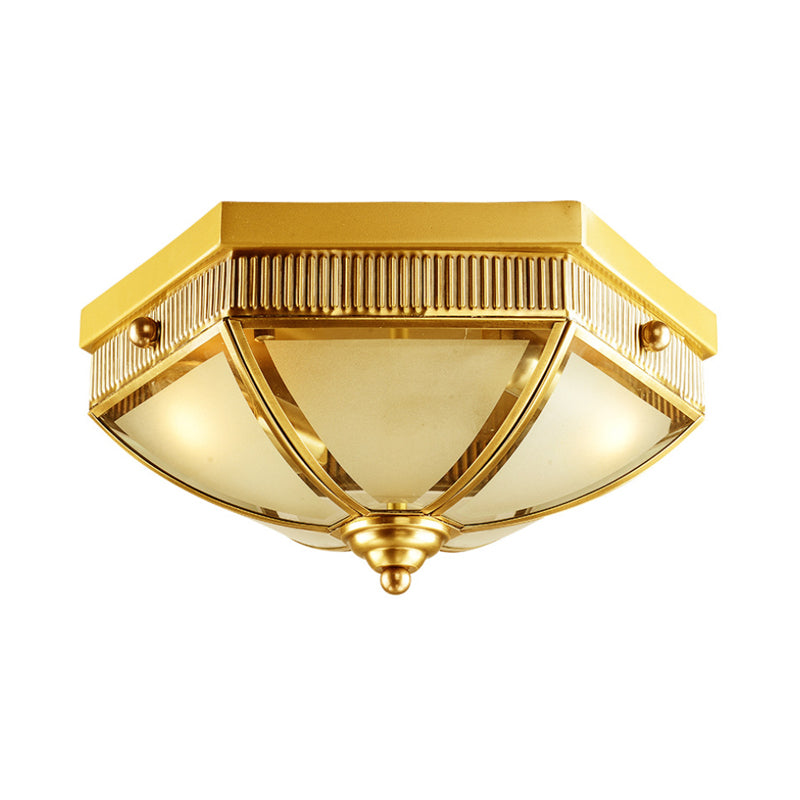 Colonial Frosted Glass Ceiling Lamp with Gold Finish - 2 Bulbs - Hallway Flush Mount Light