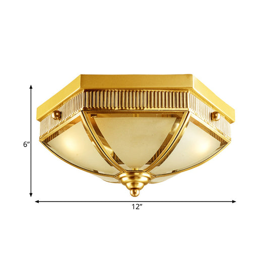 Colonial Frosted Glass Ceiling Lamp with Gold Finish - 2 Bulbs - Hallway Flush Mount Light