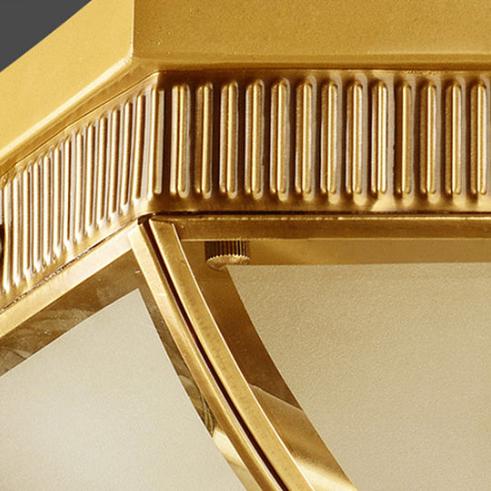 Colonial Frosted Glass Ceiling Lamp with Gold Finish - 2 Bulbs - Hallway Flush Mount Light