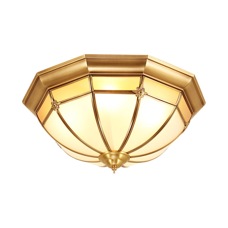 Colonial White Glass Dome Ceiling Light Fixture for Bedroom - Brass, Flush Mount - 3/4/6 Heads - Available in 14"/18"/23.5" Width