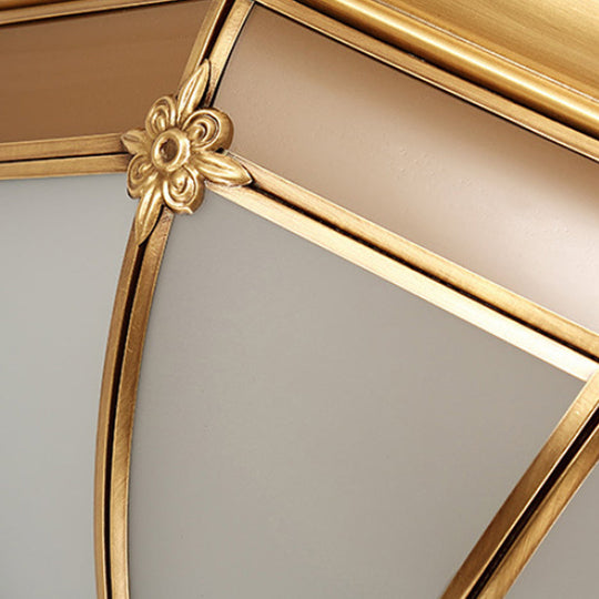 Colonial White Glass Dome Ceiling Light Fixture for Bedroom - Brass, Flush Mount - 3/4/6 Heads - Available in 14"/18"/23.5" Width