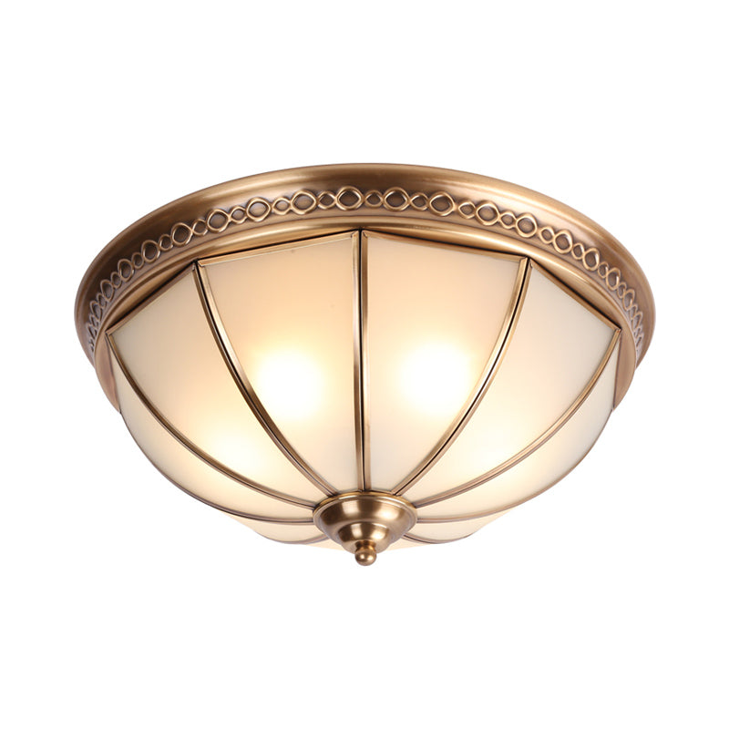 Bedroom Ceiling Flush Mount Light - Colonial Dome Ivory Glass Fixture with Brass Accents