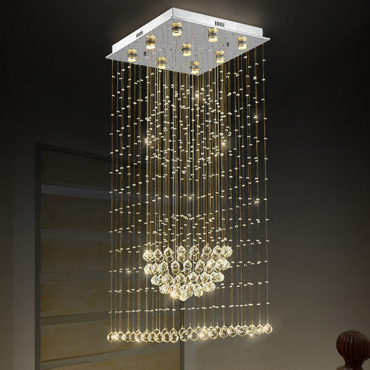 Contemporary Crystal Teardrop Flush Mount with 9 Heads - Nickel Ceiling Lighting