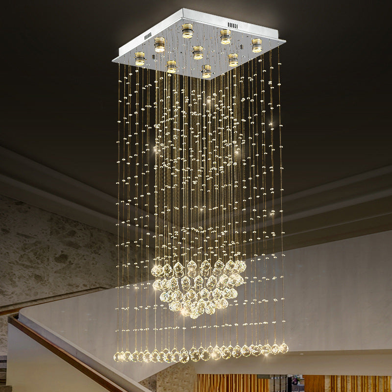 Contemporary Crystal Teardrop Flush Mount with 9 Heads - Nickel Ceiling Lighting