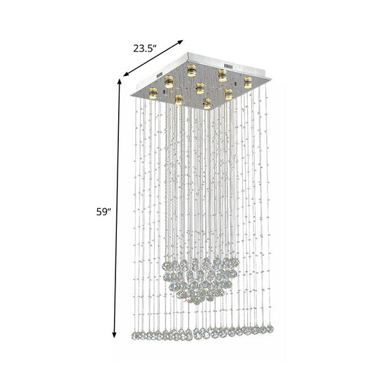 Contemporary Crystal Teardrop Flush Mount with 9 Heads - Nickel Ceiling Lighting
