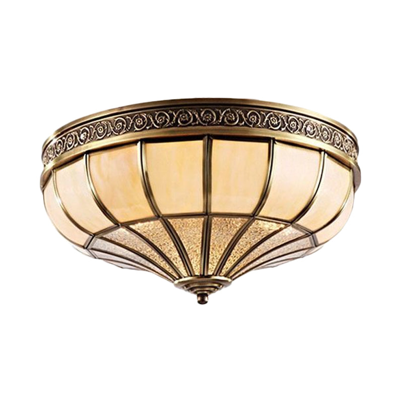Colonial Opaque Glass Dome Bedroom Flush Mount Lamp, Brass Ceiling Light Fixture - 3/4 Bulbs, 12.5"/16" Width
