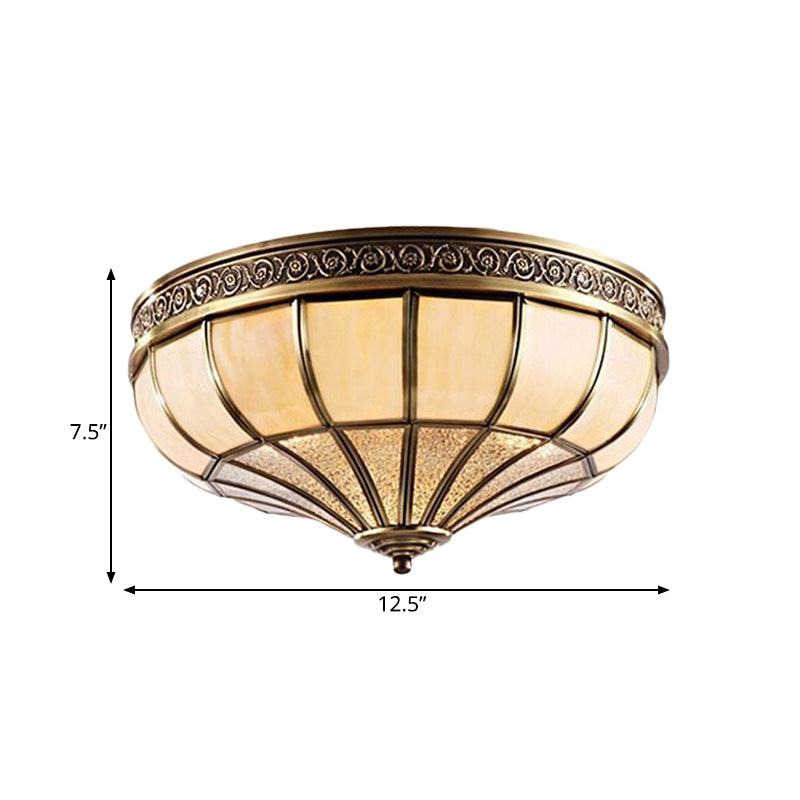 Colonial Opaque Glass Dome Bedroom Flush Mount Lamp, Brass Ceiling Light Fixture - 3/4 Bulbs, 12.5"/16" Width