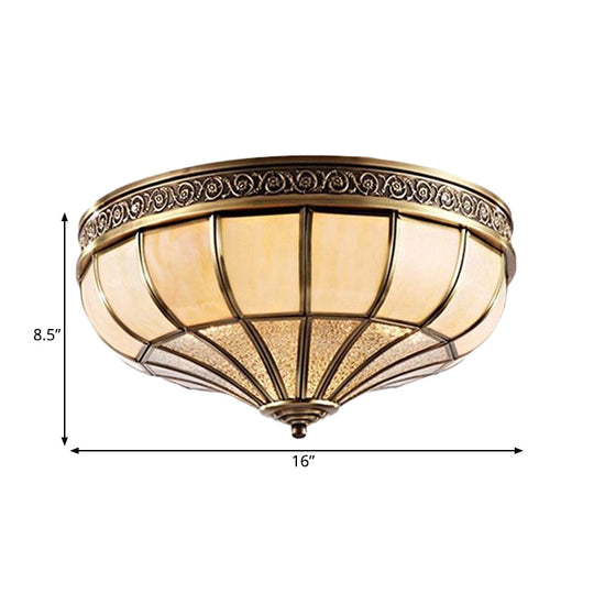 Colonial Opaque Glass Dome Bedroom Flush Mount Lamp, Brass Ceiling Light Fixture - 3/4 Bulbs, 12.5"/16" Width