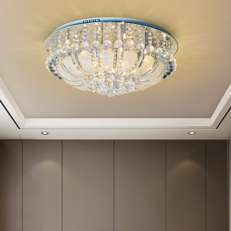 Modern Crystal Round Flush Light - 19.5"/23.5"/31.5" Wide - 6/7/13 Heads - Stainless-Steel Ceiling Mount Fixture