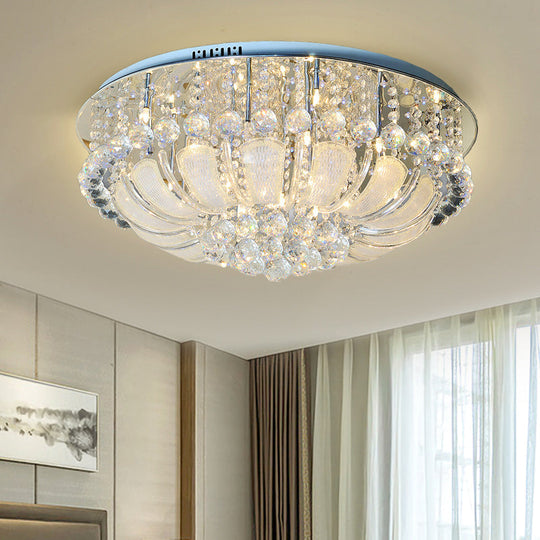Modern Crystal Round Flush Light - 19.5/23.5/31.5 Wide 6/7/13 Heads Stainless-Steel Ceiling Mount