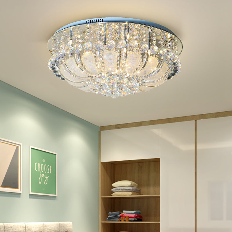 Modern Crystal Round Flush Light - 19.5"/23.5"/31.5" Wide - 6/7/13 Heads - Stainless-Steel Ceiling Mount Fixture