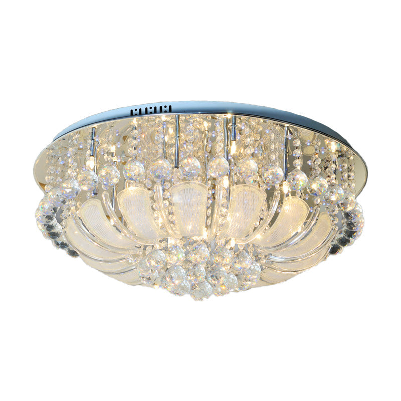 Modern Crystal Round Flush Light - 19.5/23.5/31.5 Wide 6/7/13 Heads Stainless-Steel Ceiling Mount