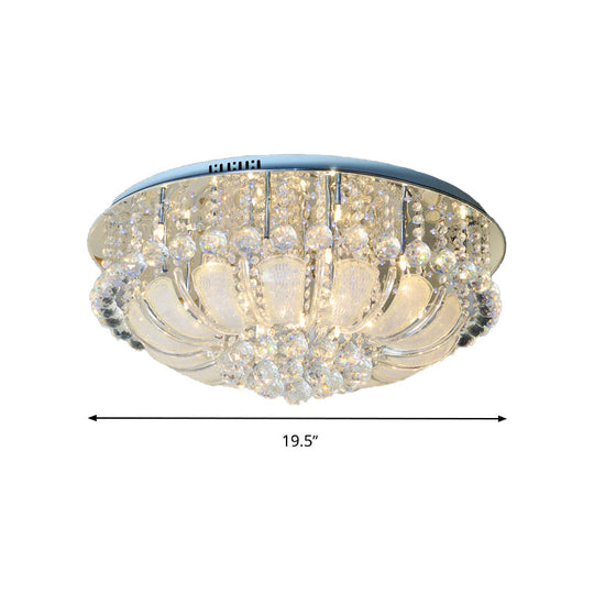 Modern Crystal Round Flush Light - 19.5"/23.5"/31.5" Wide - 6/7/13 Heads - Stainless-Steel Ceiling Mount Fixture