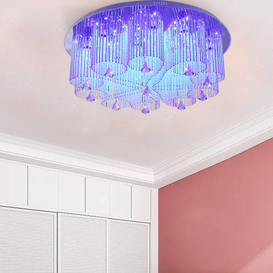 Modern Crystal Flushmount Ceiling Light Fixture with Stainless-Steel Mounting - 4/8/15 Heads