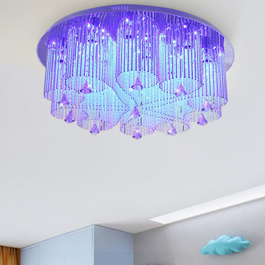 Modern Crystal Flushmount Ceiling Light Fixture with Stainless-Steel Mounting - 4/8/15 Heads