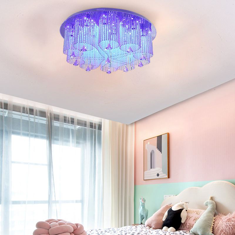 Modern Crystal Flushmount Ceiling Light Fixture with Stainless-Steel Mounting - 4/8/15 Heads