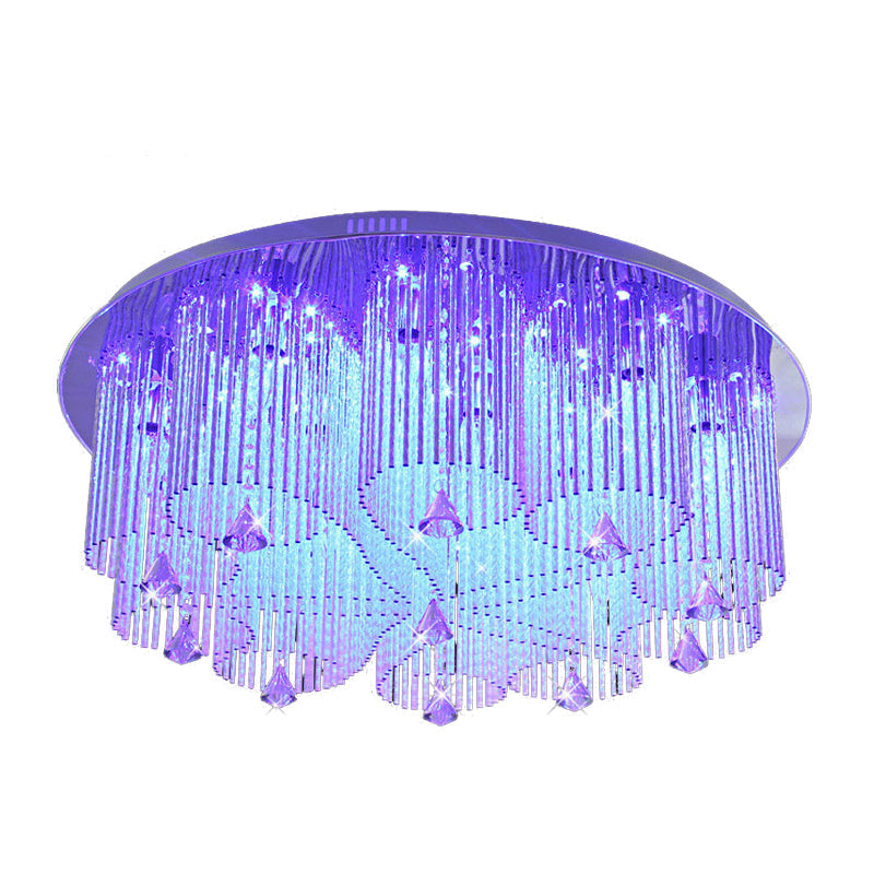 Modern Crystal Flushmount Ceiling Light Fixture with Stainless-Steel Mounting - 4/8/15 Heads