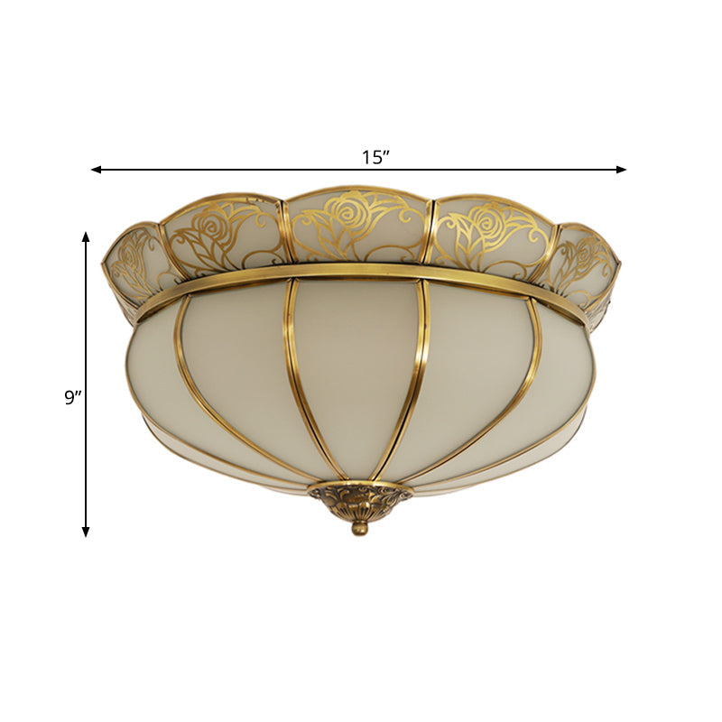 Colonial Glass Dome Ceiling Light with 5 Brass Heads for Bedroom Flush Mount