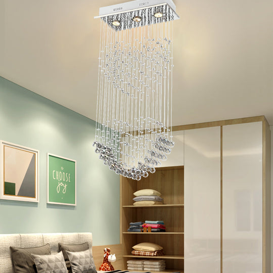 Modern Flush Mount Crystal Heart Ceiling Light Fixture - 3 Heads, Nickel Finish