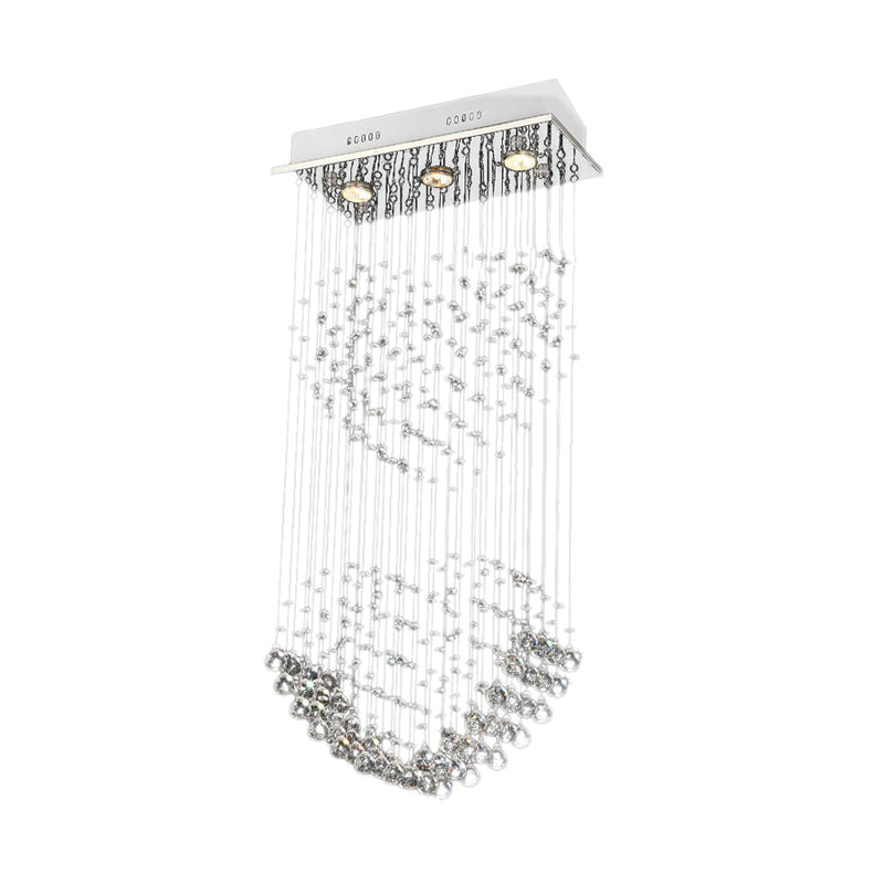 Modern Flush Mount Crystal Heart Ceiling Light Fixture - 3 Heads, Nickel Finish