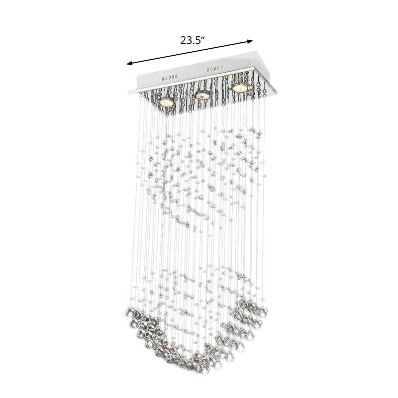 Modern Flush Mount Crystal Heart Ceiling Light Fixture - 3 Heads, Nickel Finish