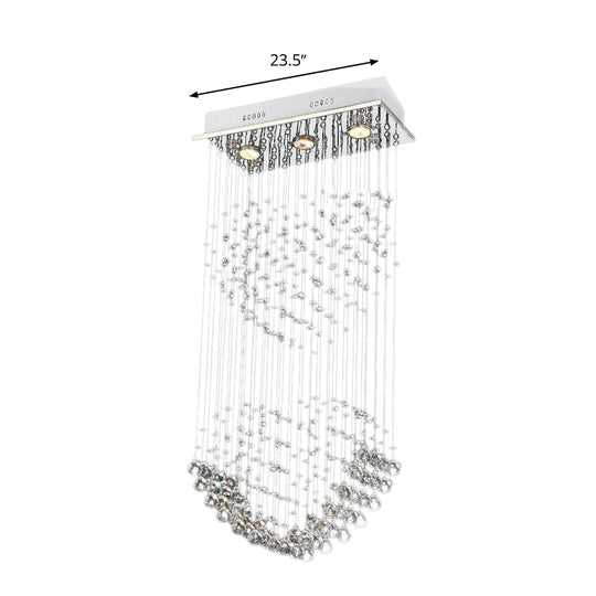 Modern Flush Mount Crystal Heart Ceiling Light Fixture - 3 Heads, Nickel Finish