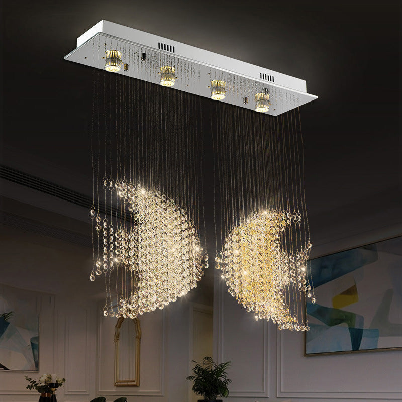 Modern Nickel Fish Flush Light with Crystal Accents - 4 Heads, 3w/5w Close to Ceiling Lighting for Living Room