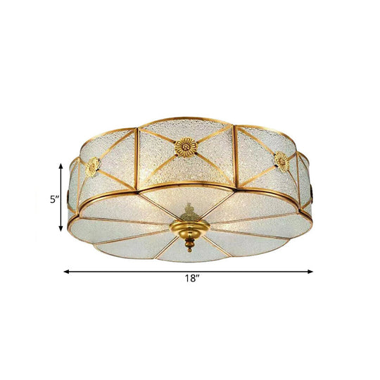 Brass Colonial Scallop Ceiling Light - Bedroom Chandelier with Seeded Glass, Flush Mount - 3/4/6 Bulbs