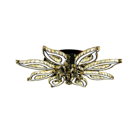 Plafonnier LED moderne en chrome avec motif de fleur en cristal et diffuseur en acrylique à lumière chaude/blanche/naturelle