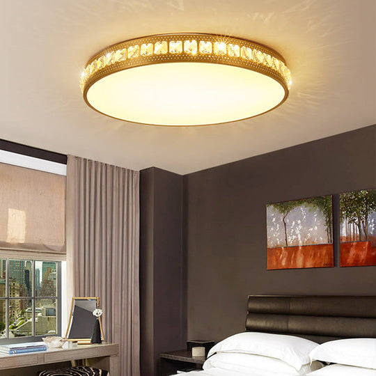 Modern Crystal Gold LED Circle Flush Light Ceiling Fixture in 14"/18"/21.5" Width, Warm/White/Natural Light