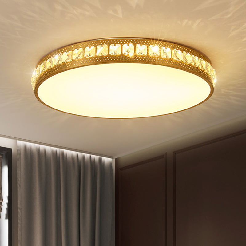 Modern Crystal Gold LED Circle Flush Light Ceiling Fixture in 14"/18"/21.5" Width, Warm/White/Natural Light