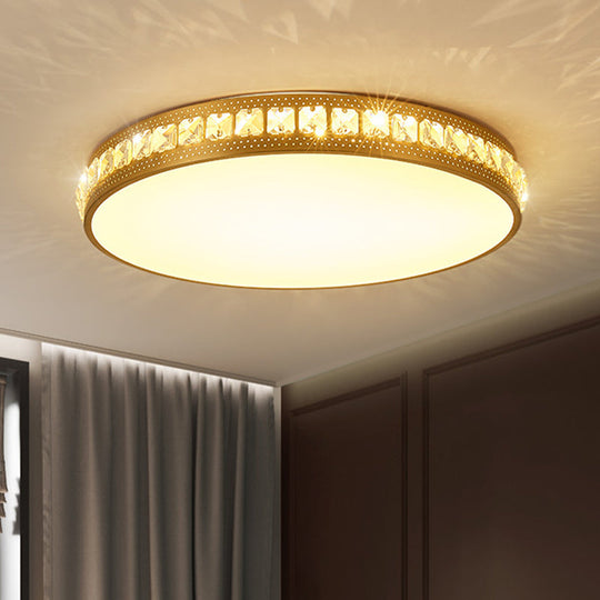 Modern Crystal Gold LED Circle Flush Light Ceiling Fixture in 14"/18"/21.5" Width, Warm/White/Natural Light