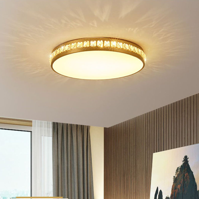 Modern Crystal Gold LED Circle Flush Light Ceiling Fixture in 14"/18"/21.5" Width, Warm/White/Natural Light