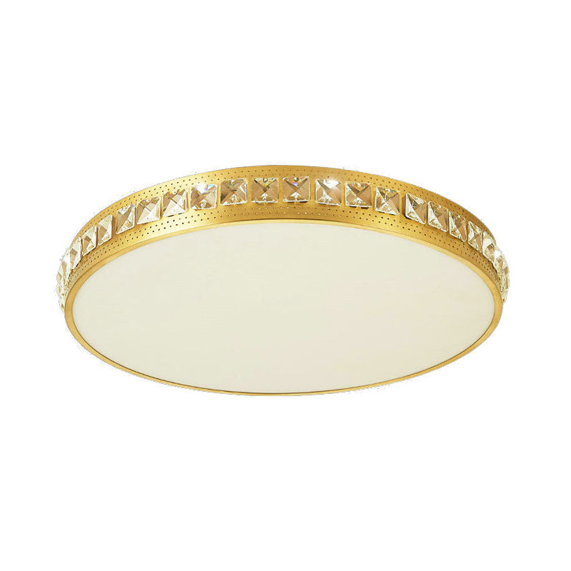 Modern Crystal Gold LED Circle Flush Light Ceiling Fixture in 14"/18"/21.5" Width, Warm/White/Natural Light