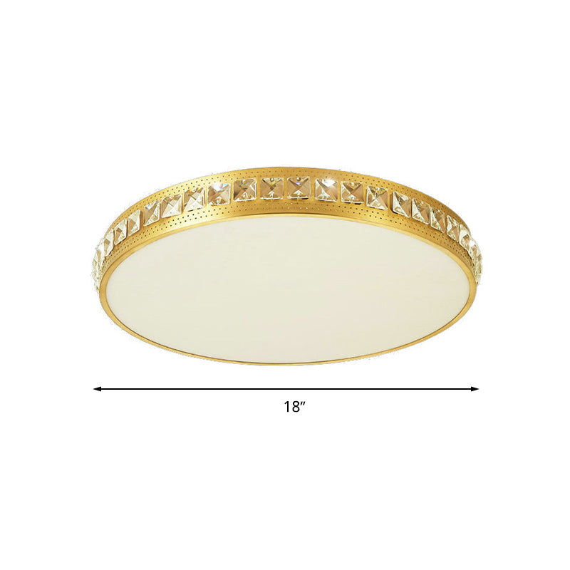 Modern Crystal Gold LED Circle Flush Light Ceiling Fixture in 14"/18"/21.5" Width, Warm/White/Natural Light